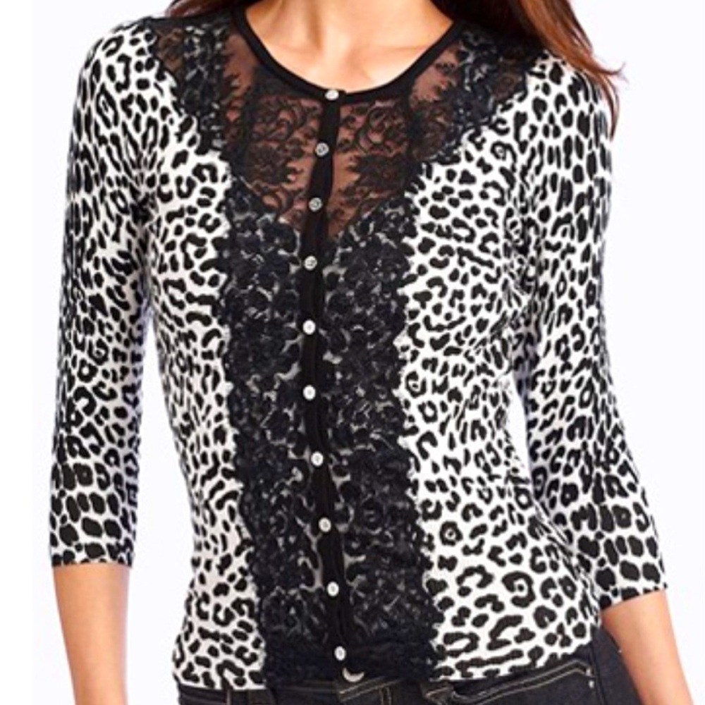 WHBM Lace Animal Print Sweater Cardigan sizee small  (nwot)